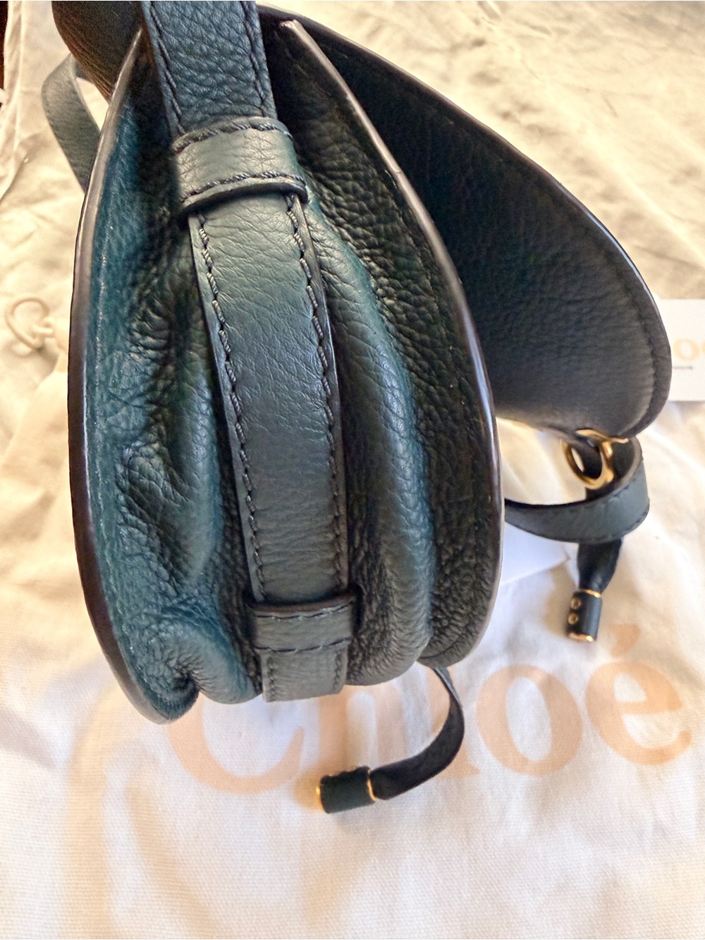 Chloé Dark Green Pebbled Leather Marcie Mini Crossbody with Gold Hardware - Picture 4 of 8